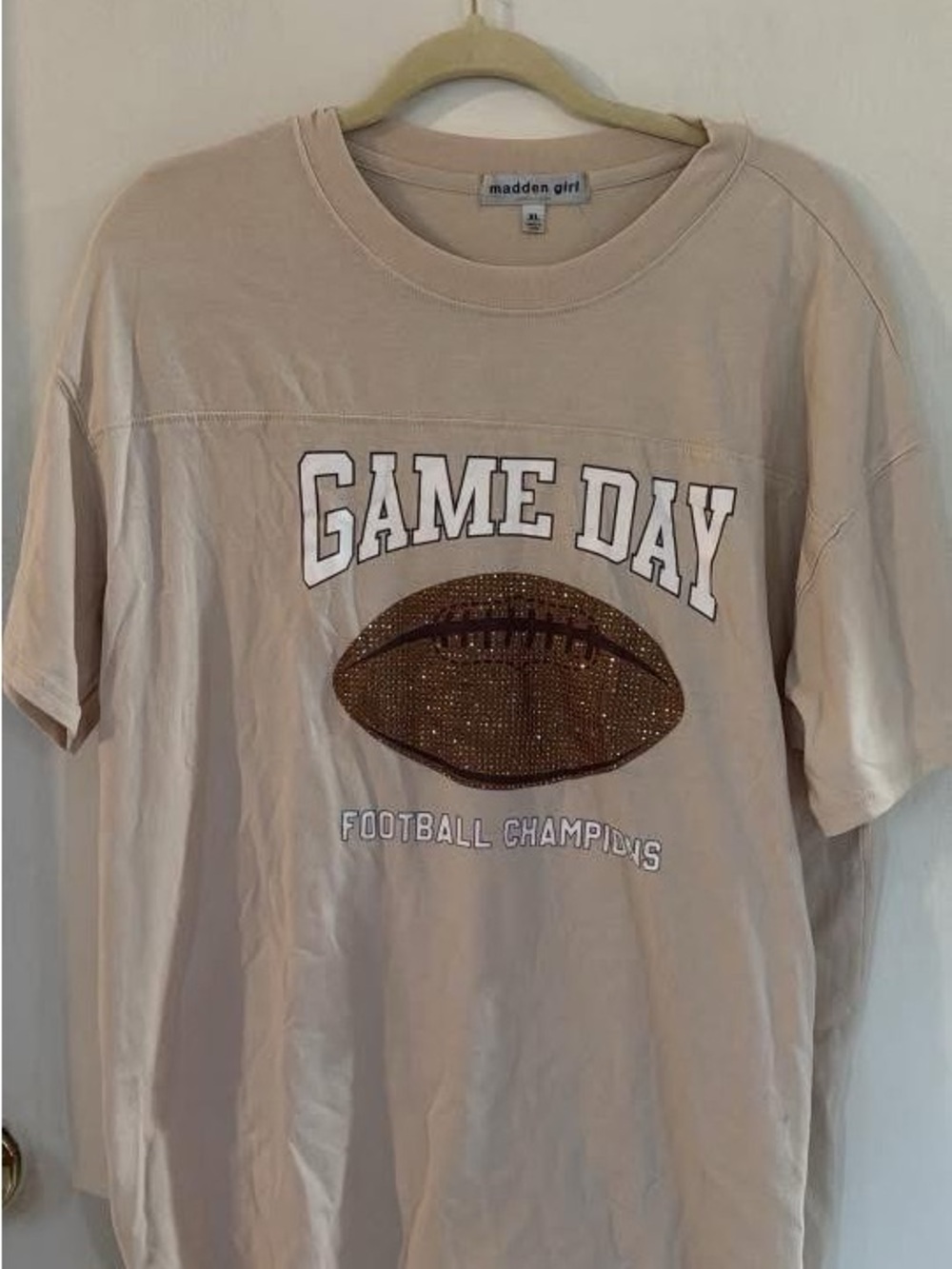 Madden Girl Beige 'Game Day' Football Graphic Tee - Picture 1 of 2